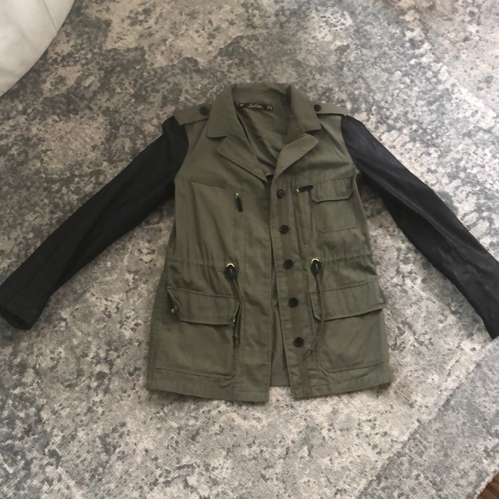 Zara khaki and leather jacket. Medium.